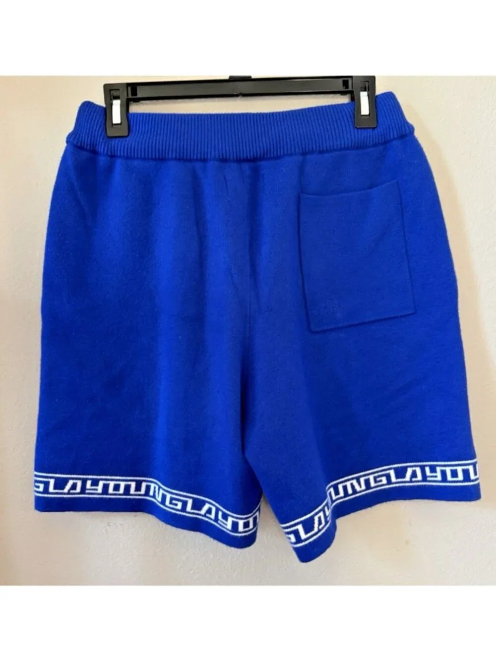 Young LA Men’s Knit Hieroglyphic Shorts Casual Athliesure Sz L Blue Drawstring
